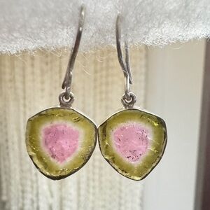Custom made solid sterling genuine watermelon tourmaline earrings!!$799